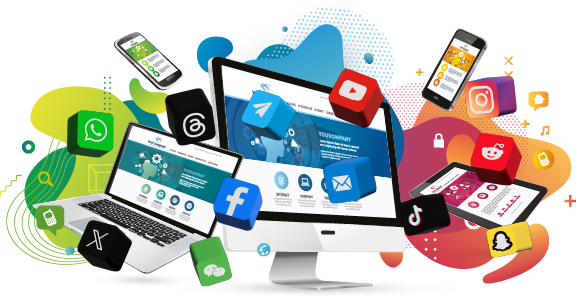 Ilustración de servicios como redes sociales, páginas web, etc.